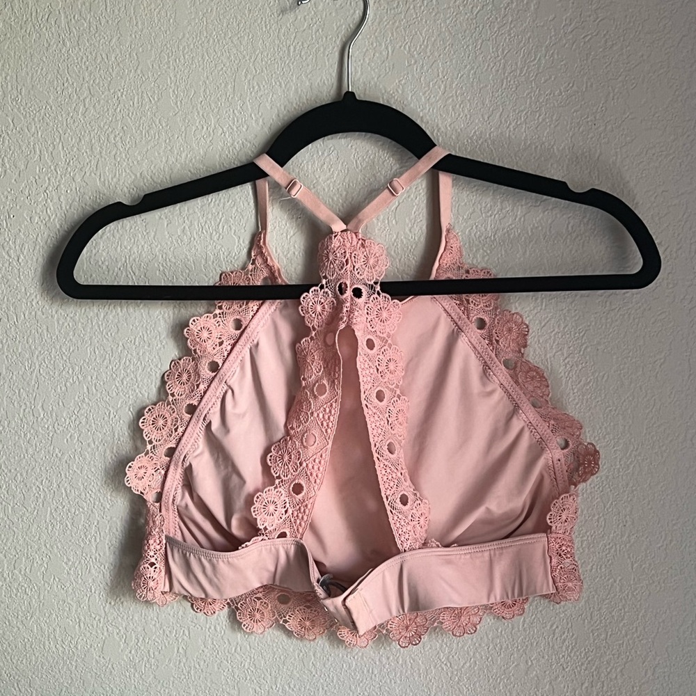 AERIE Adjustable Strap High Neck Lace Trim Bralette - Picture 2 of 3